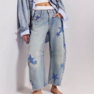 NWOT Free People We The Free Good Luck Shadow Patch Barrel Jeans Size 29